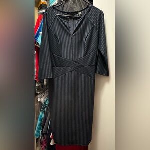 Fitted navy pinstripe dress